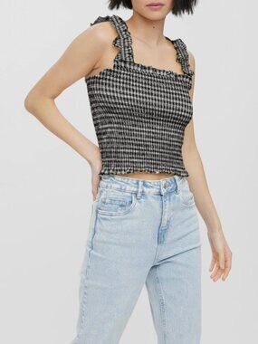 Vero Moda Black & White Gingham Top Size XS